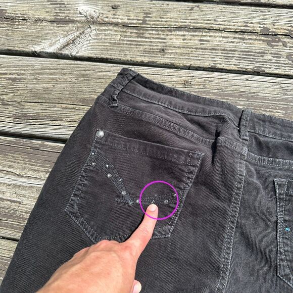 Y2K No Boundaries Jeans 36" Black Corduroy Flares Mid Rise NoBo Bedazzled Grunge - Picture 9 of 10